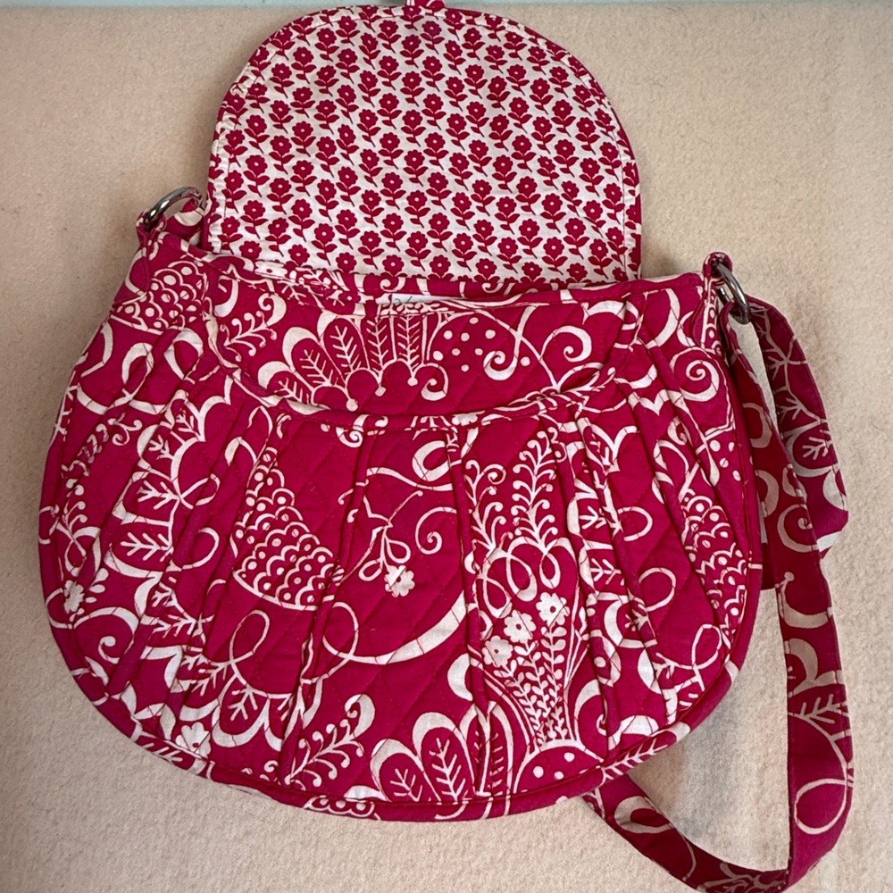 Vera Bradley Raspberry Fizz Quilted Convertible Satchel Crossbody Bag Pink White - Picture 3 of 6